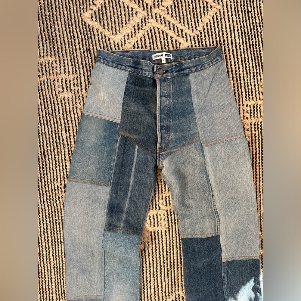 Re/Done High Rise Patchwork Jeans - Blue - Picture 9 of 16
